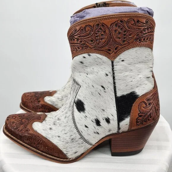 MYRA BAG Silverado Hair On Tooled Leather Shortie Cowboy Boots Size 6-11 NWT - Picture 6 of 13